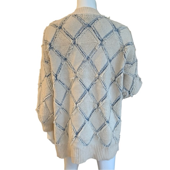 GILDED INTENT PULLED STITCH CREAM/BLUE CARDIGAN SWEATER. WOMEN’S SIZE  MEDIUM - Picture 9 of 12